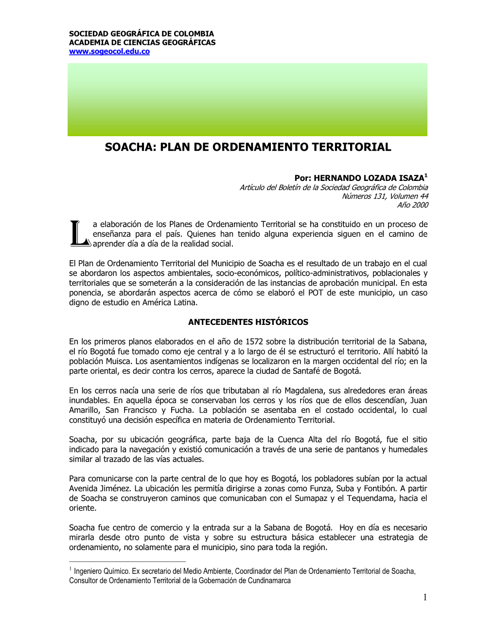 Soacha: Plan De Ordenamiento Territorial