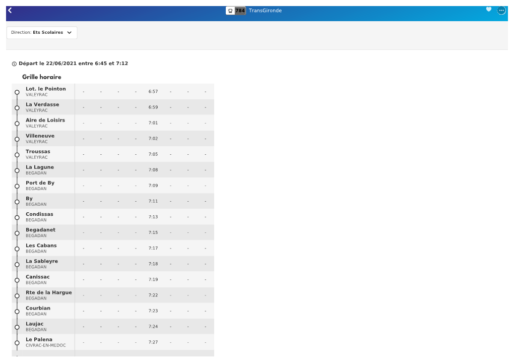 Transgironde 784 Départ Le 22/06/2021 Entre 6:45 Et 7:12 Lot