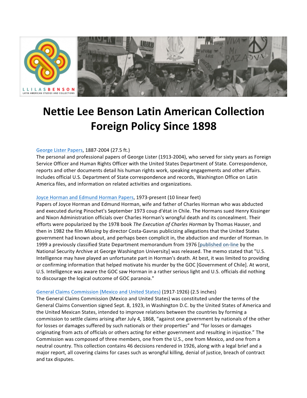 Nettie Lee Benson Latin American Collection Foreign Policy Since 1898