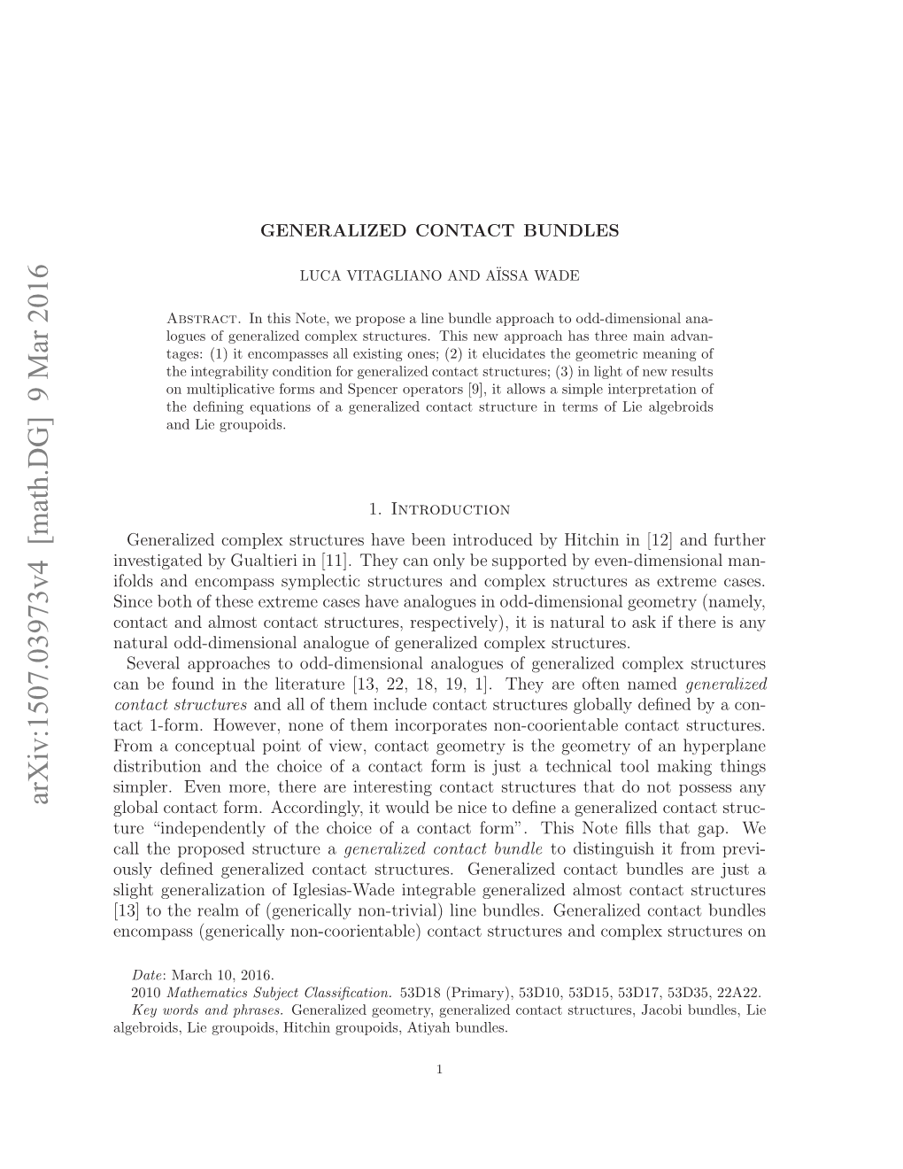 Arxiv:1507.03973V4 [Math.DG] 9 Mar 2016 Leris I Ruod,Hthngopis Tyhbundles