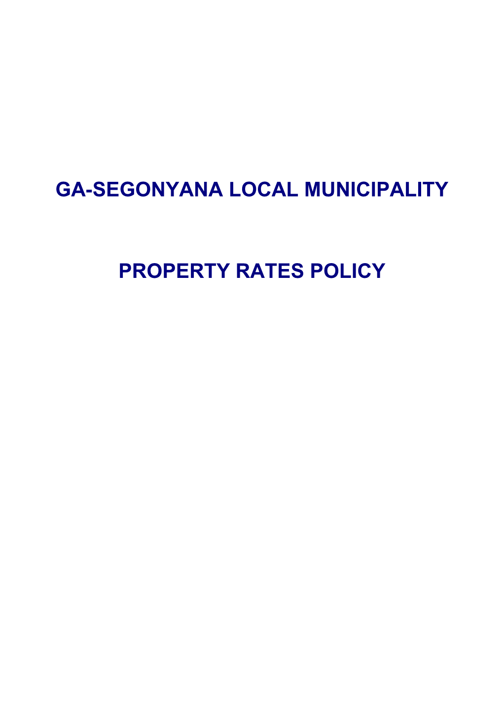 Municipal Property Rates Policy