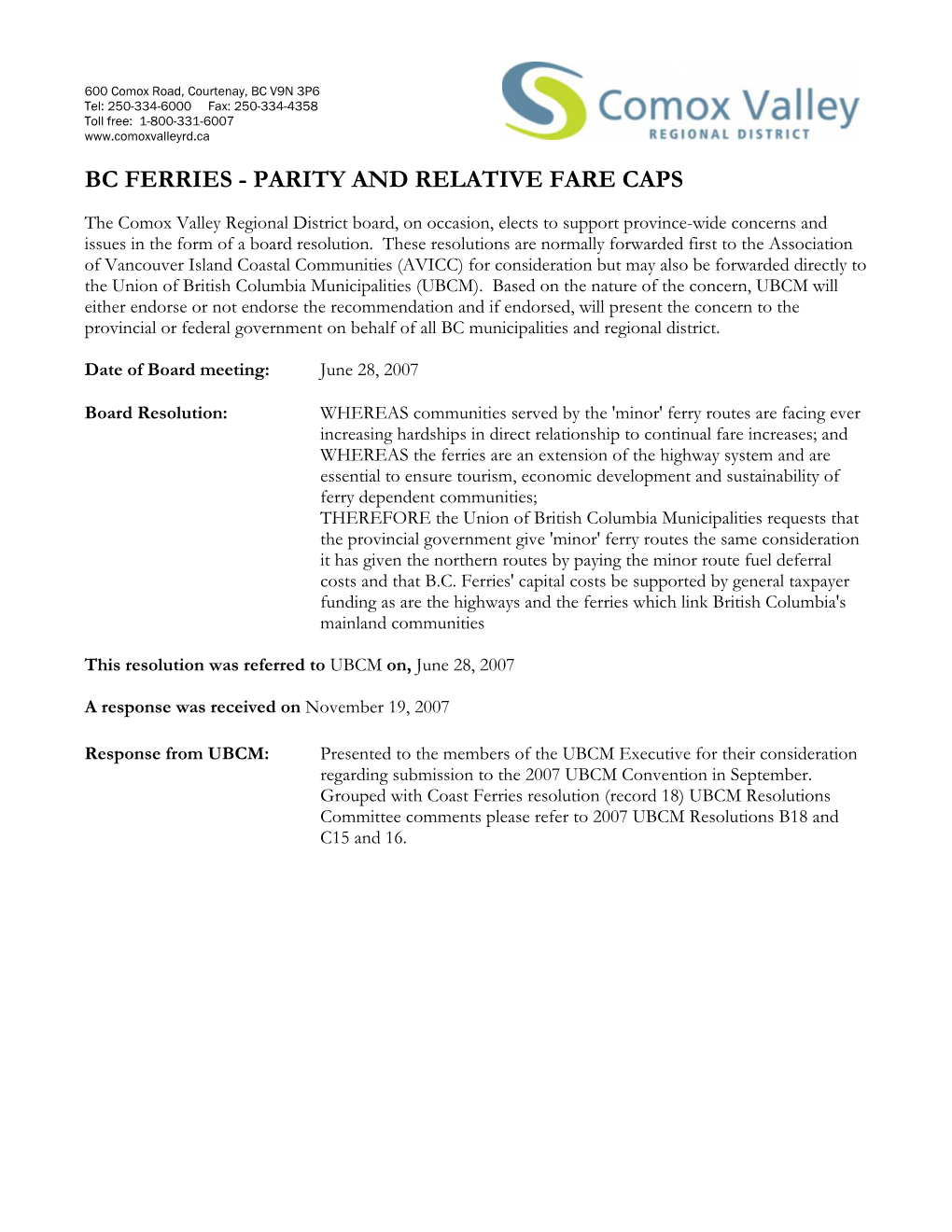 Bc Ferries - Parity and Relative Fare Caps