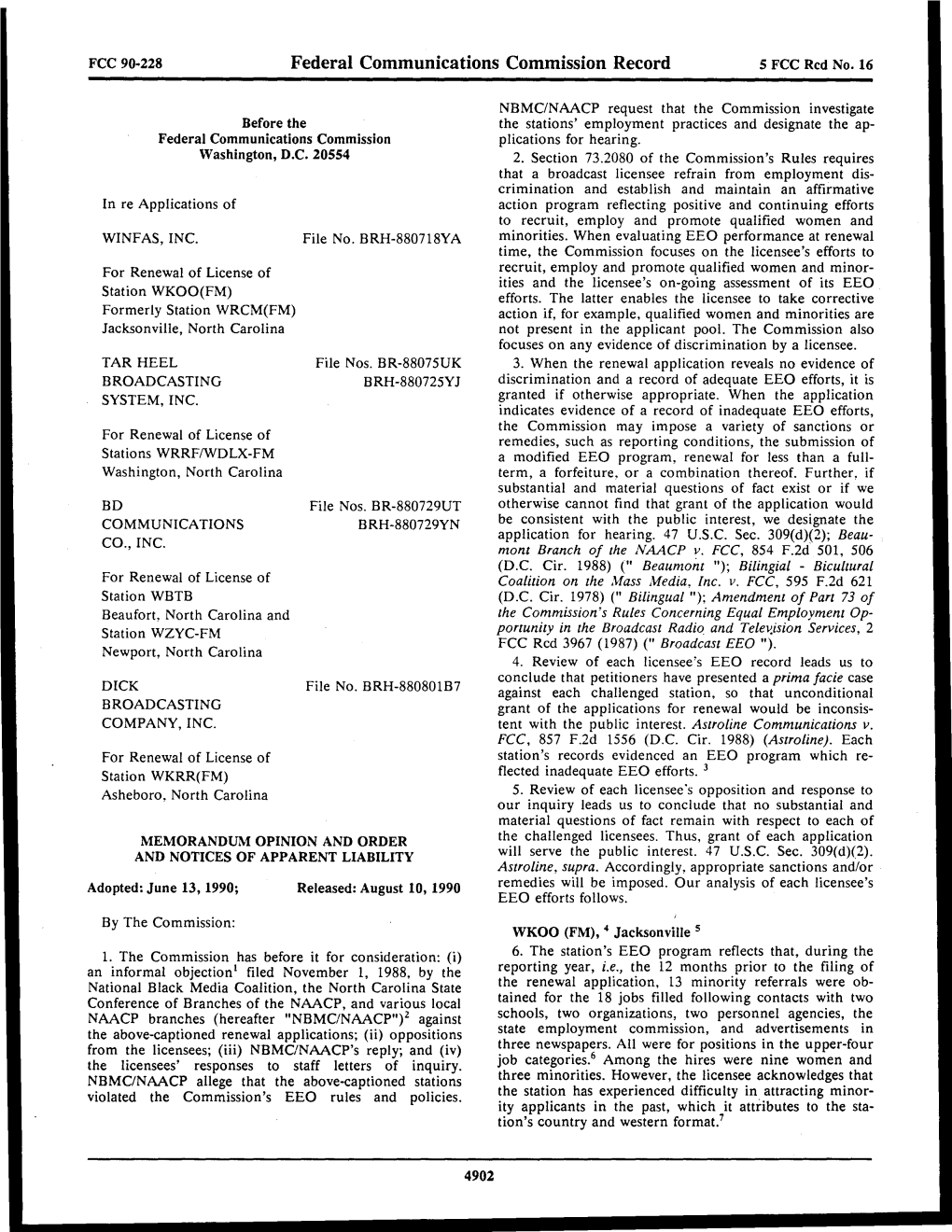 Federal Communications Commission Record 5 FCC Red No