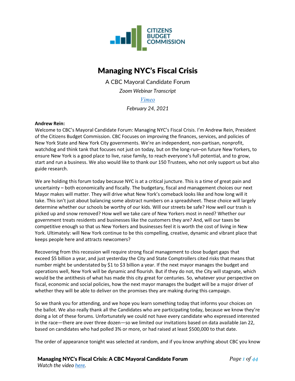 Managing NYC's Fiscal Crisis