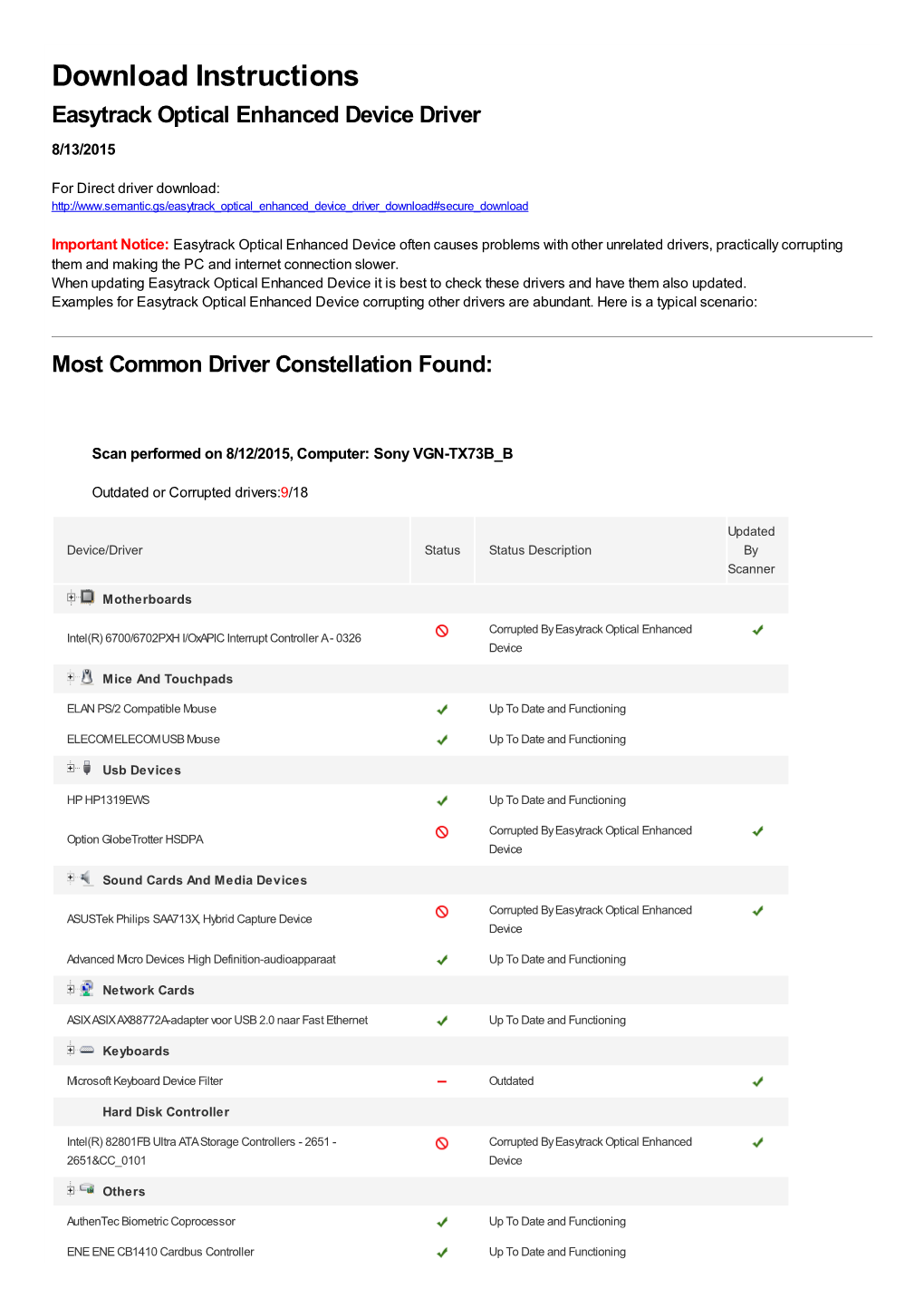 Driver Download Instructions