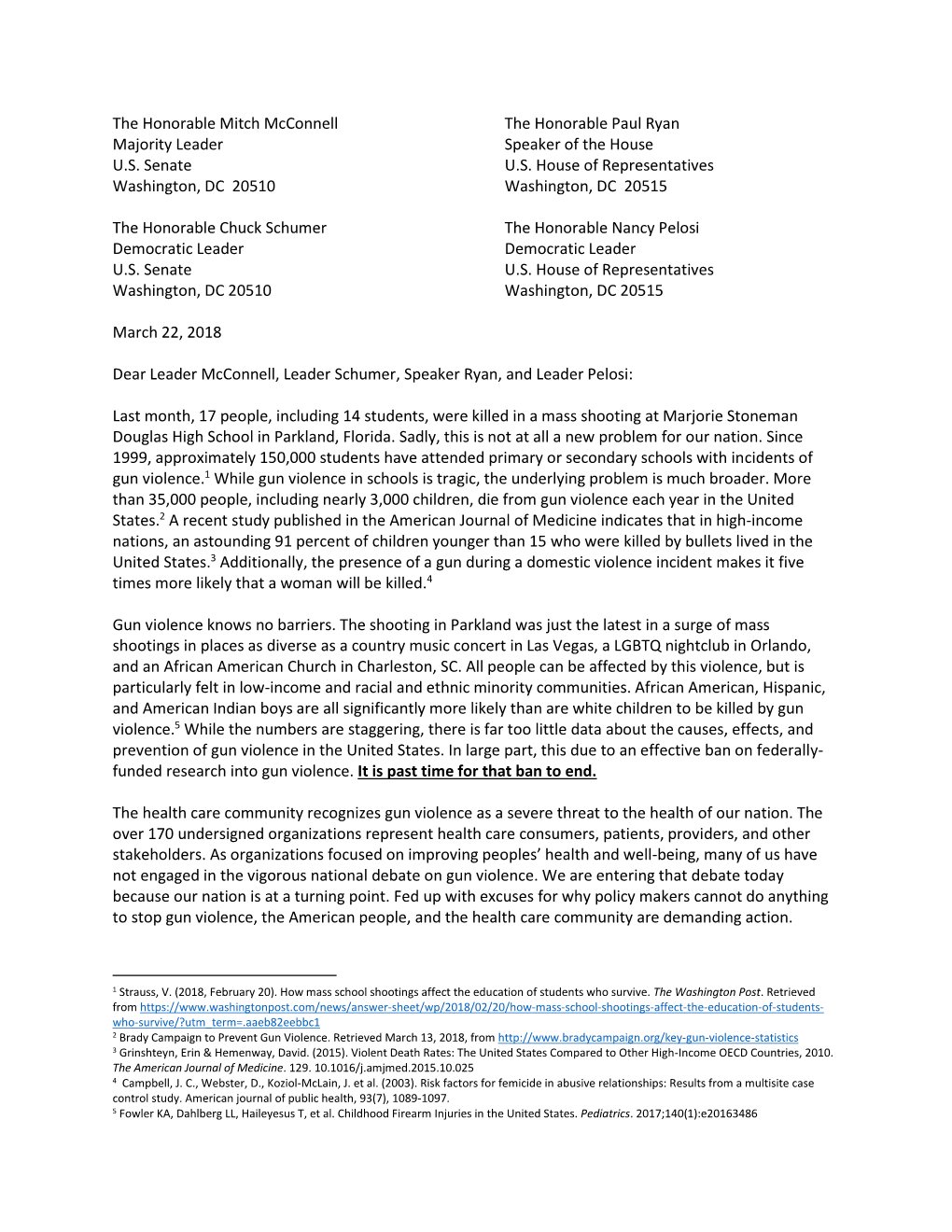 Joint Letter Urging Congress to Repeal Dickey