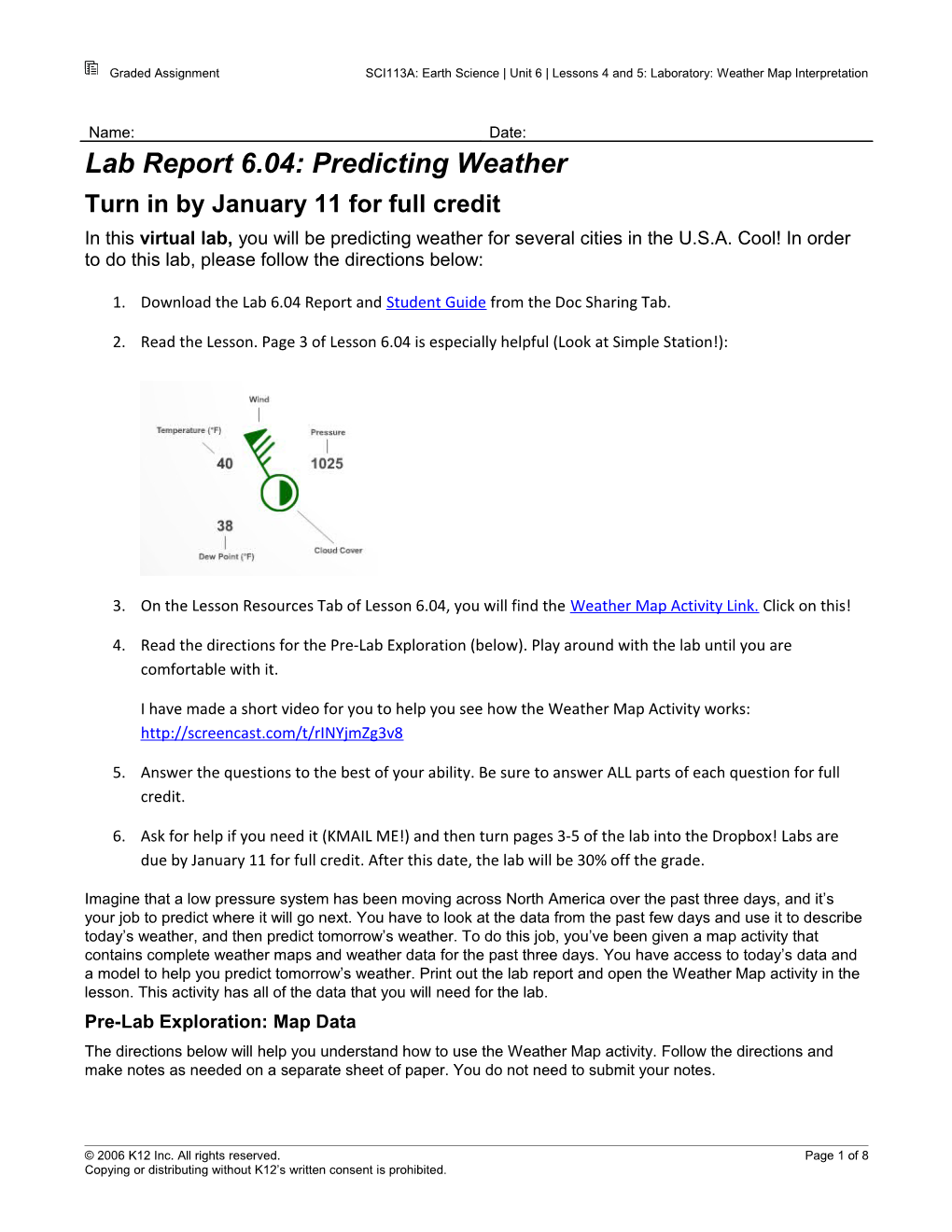 Lab Report 6.04: Predicting Weather