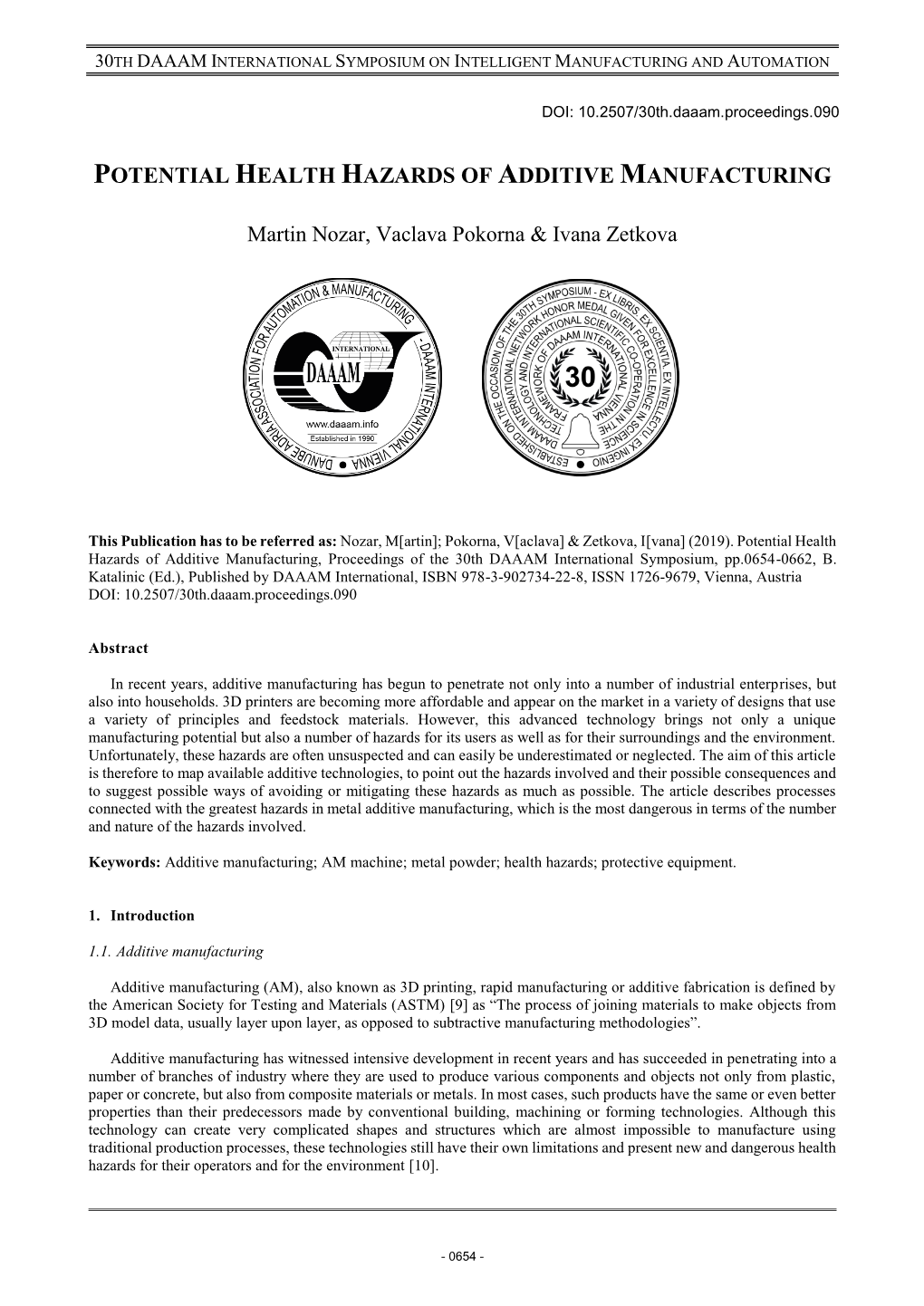 Potential Health Hazards of Additive Manufacturing