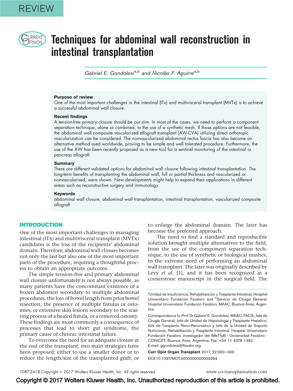 Techniques for Abdominal Wall Reconstruction in Intestinal Transplantation