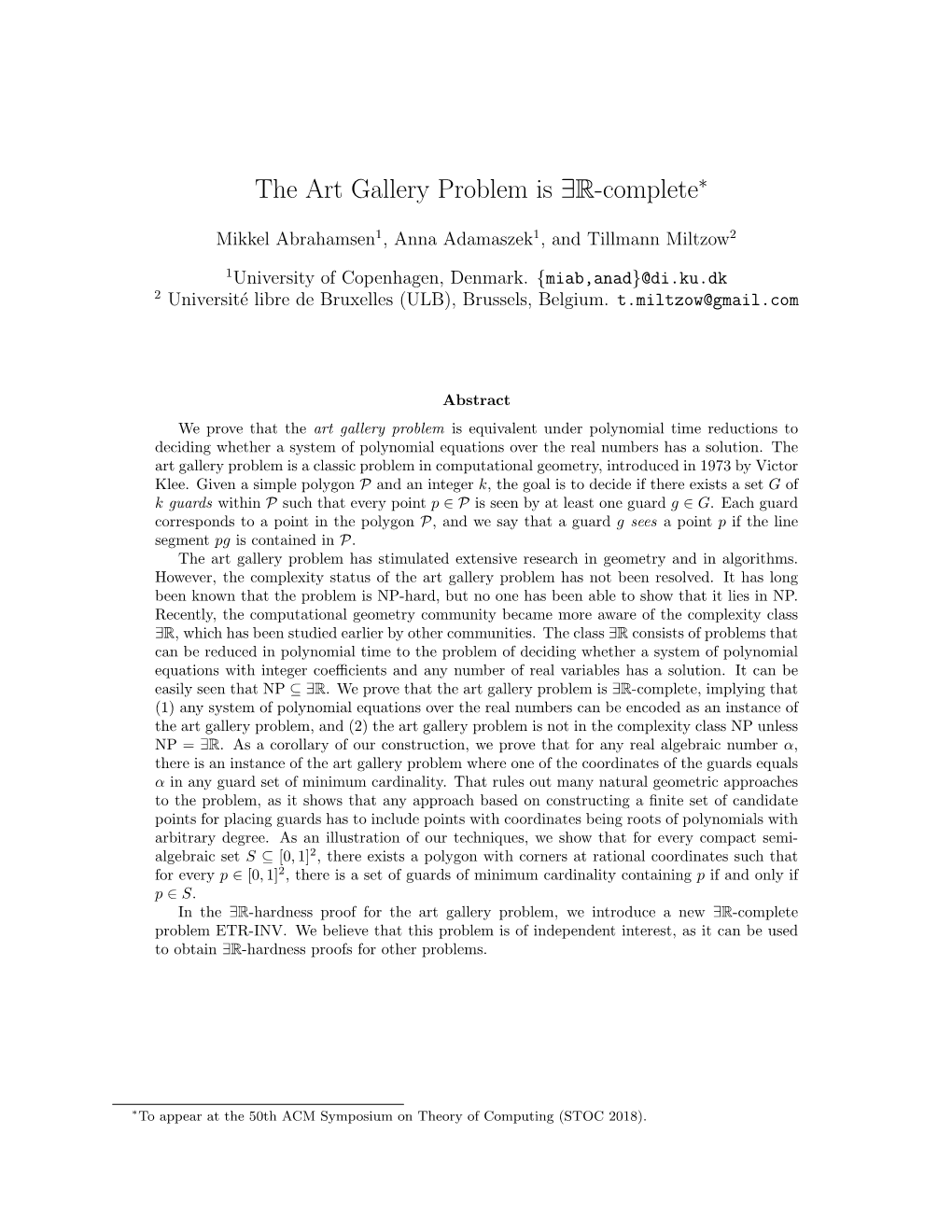 The Art Gallery Problem Is ∃R-Complete∗