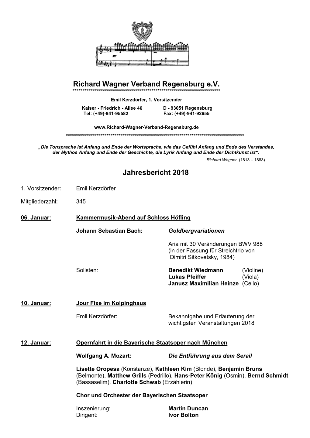 Jahresbericht 2018 Richard Wagner Verband Regensburg E.V