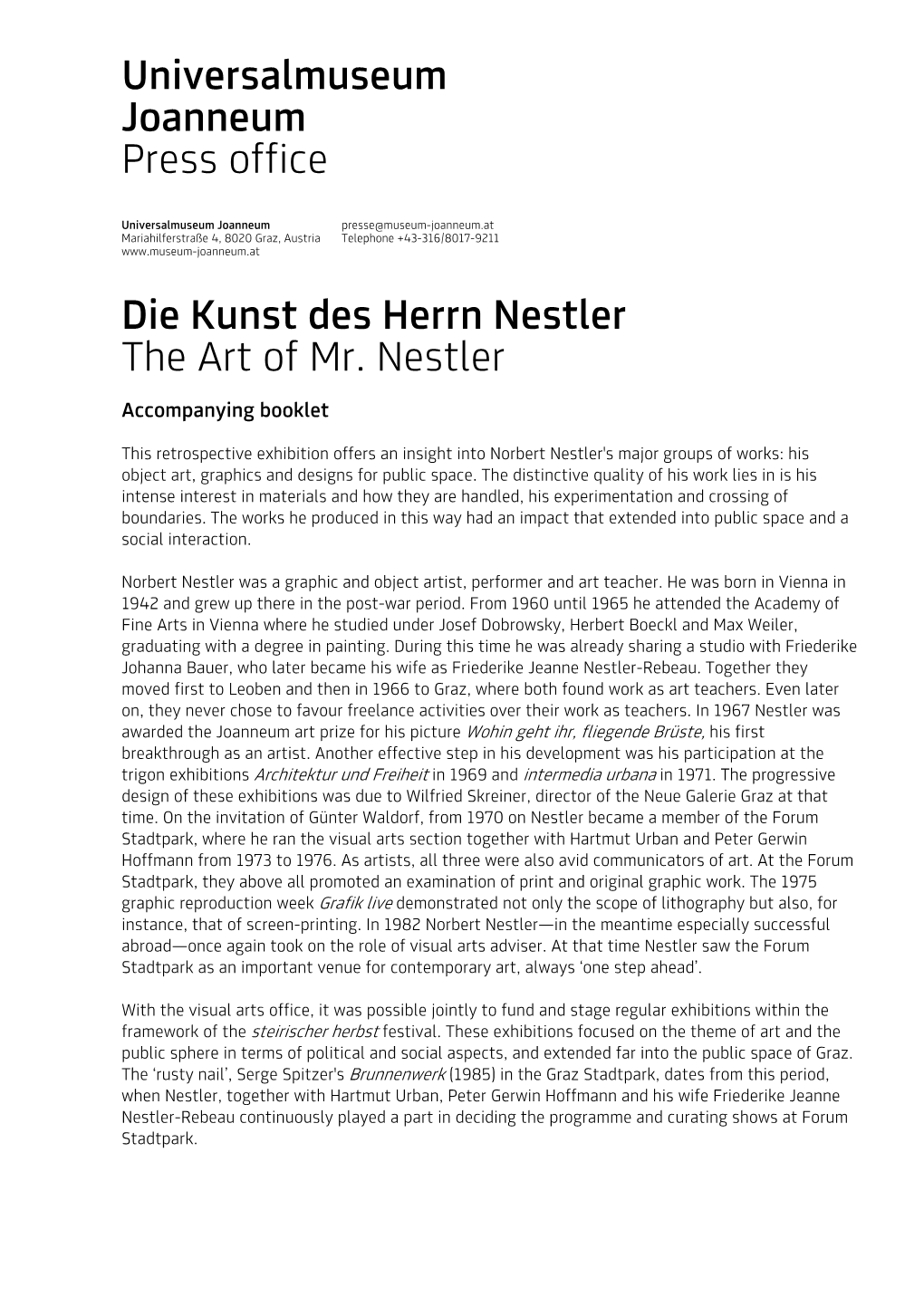 Universalmuseum Joanneum Press Office Die Kunst Des Herrn Nestler