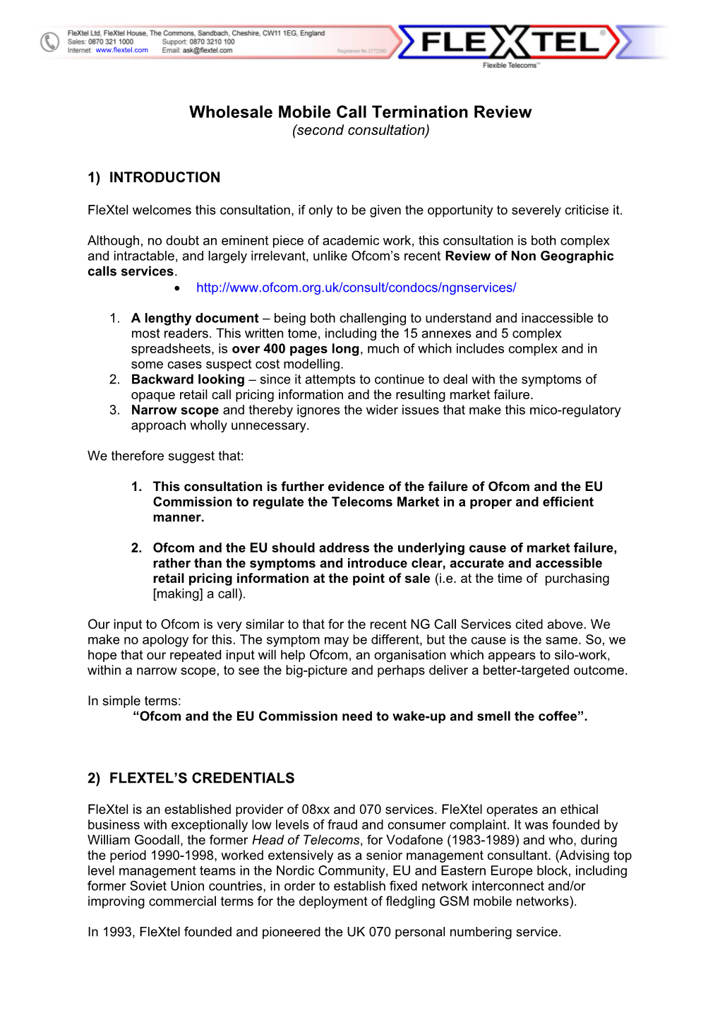 Wholesale Mobile Call Termination Review (Second Consultation)