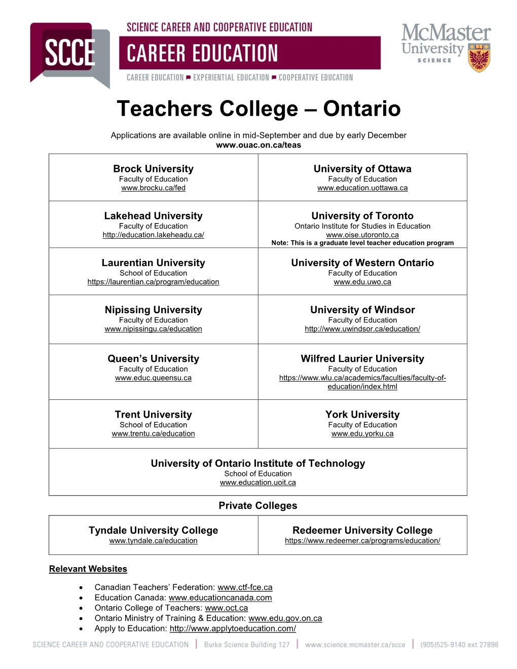 Teachers College – Ontario