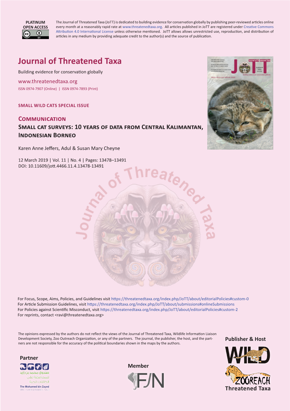 Adul & SM Cheyne (2019). Small Cat Surveys: 10 Years of Data From