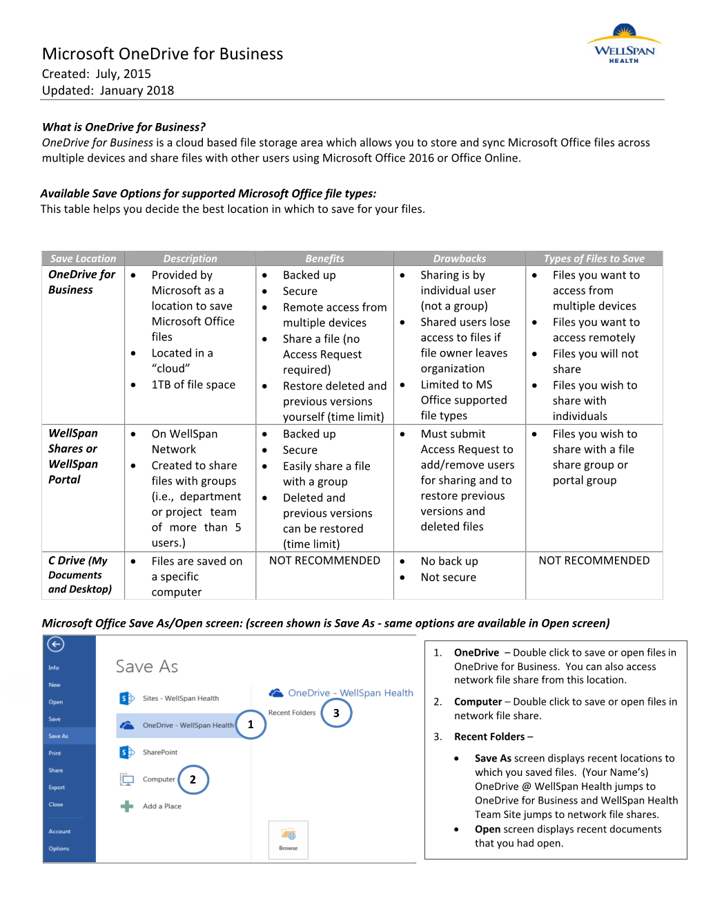 Microsoft Onedrive for Business Created: July, 2015 Updated: January 2018