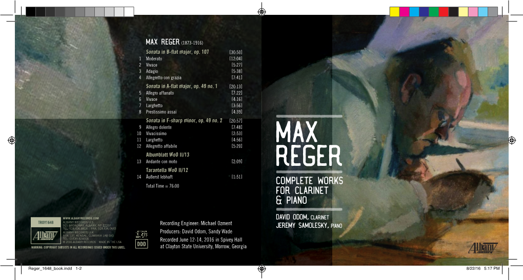 Max Reger (1873-1916) Sonata in B-Flat Major, Op