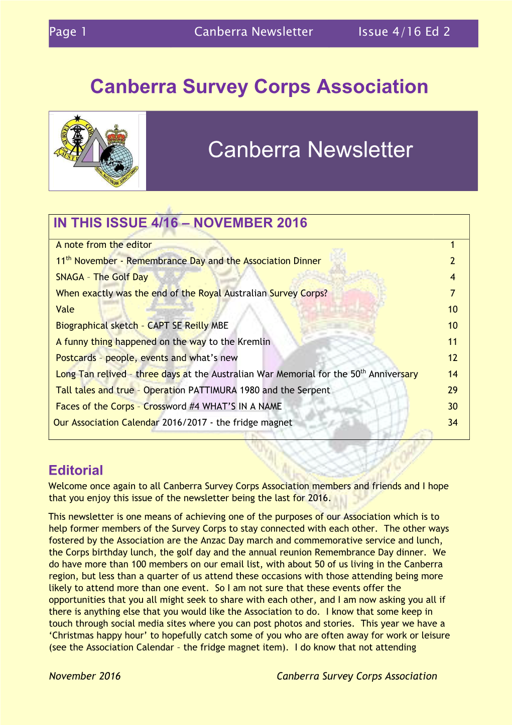 Canb Svy Corps Assoc Newsletter 2-16