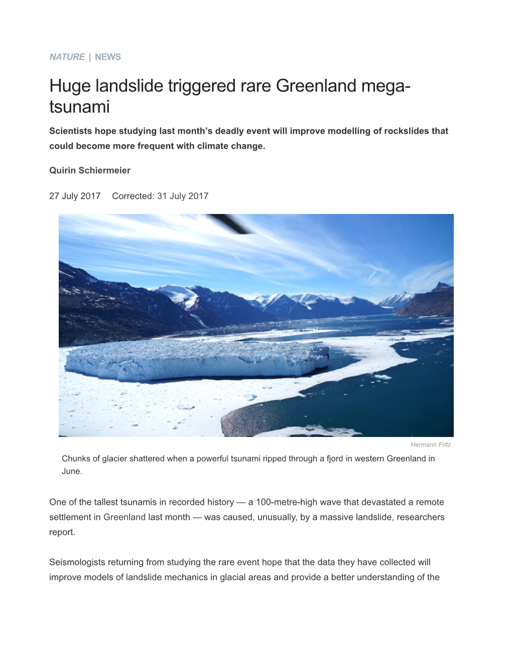 Huge Landslide Triggered Rare Greenland Mega-Tsunami : Nature News & Comment
