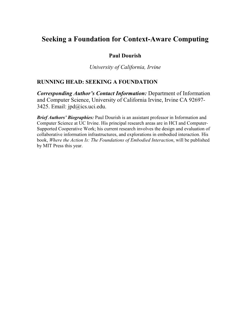 Seeking a Foundation for Context-Aware Computing