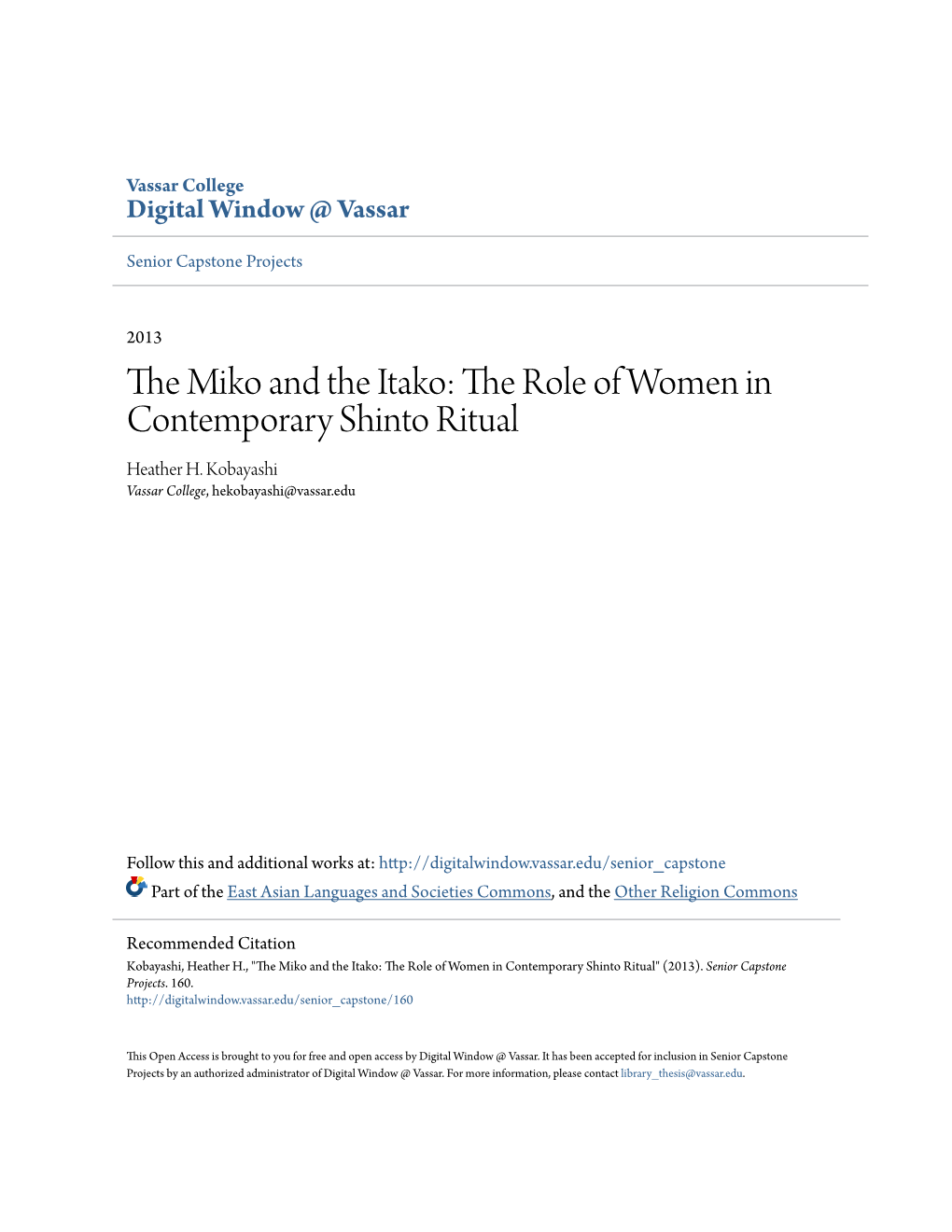 The Role of Women in Contemporary Shinto Ritual Heather H