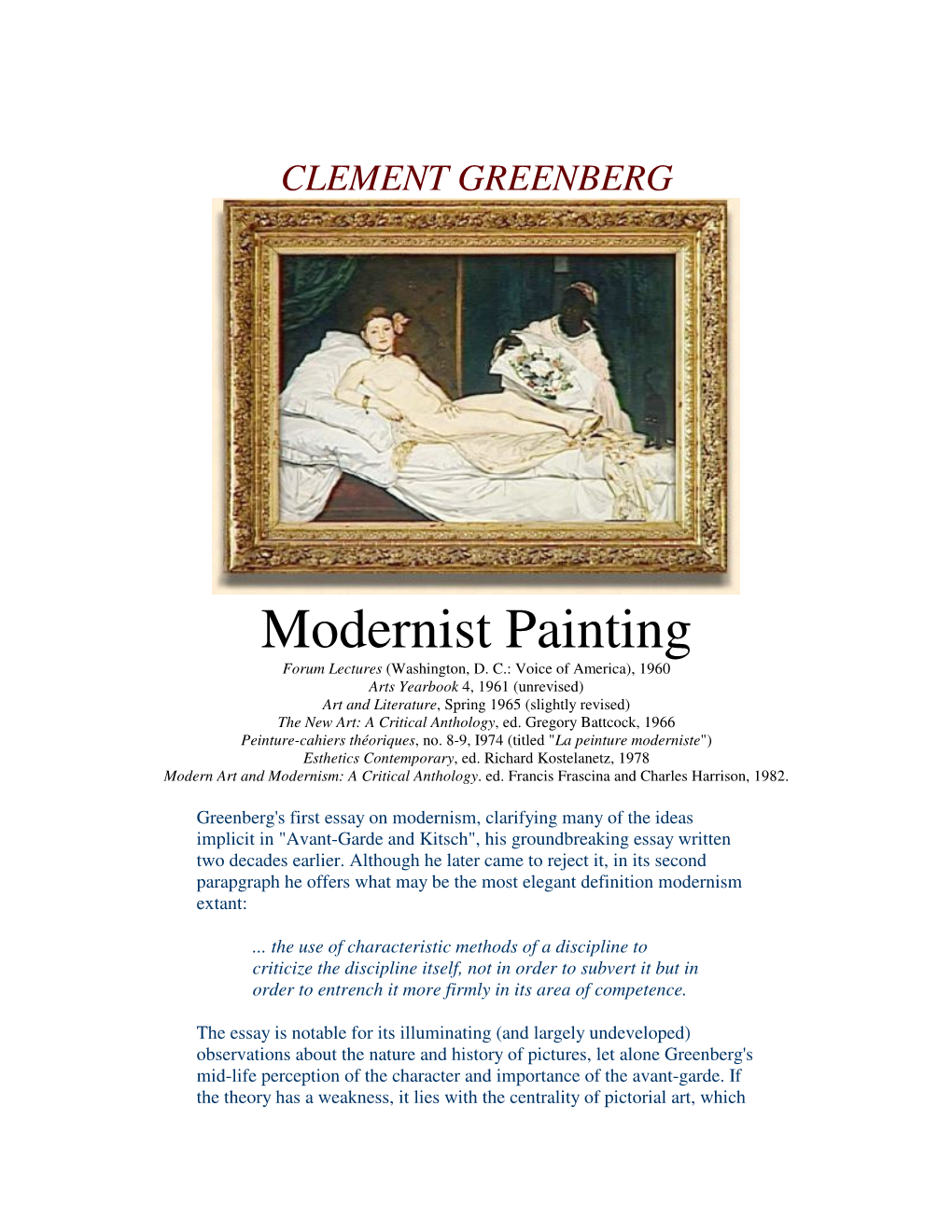 Clement Greenberg on Modernist Painting