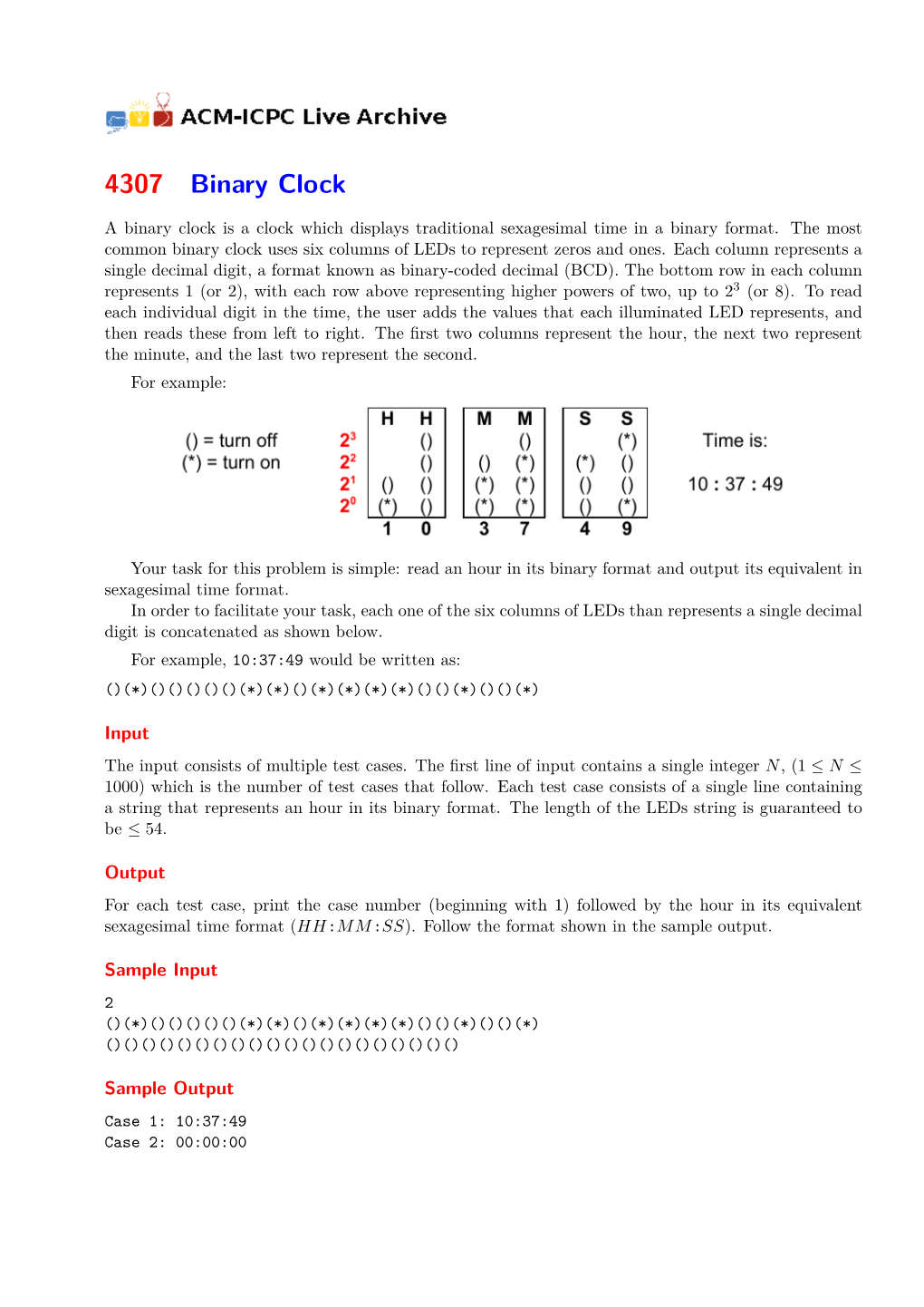 4307 Binary Clock