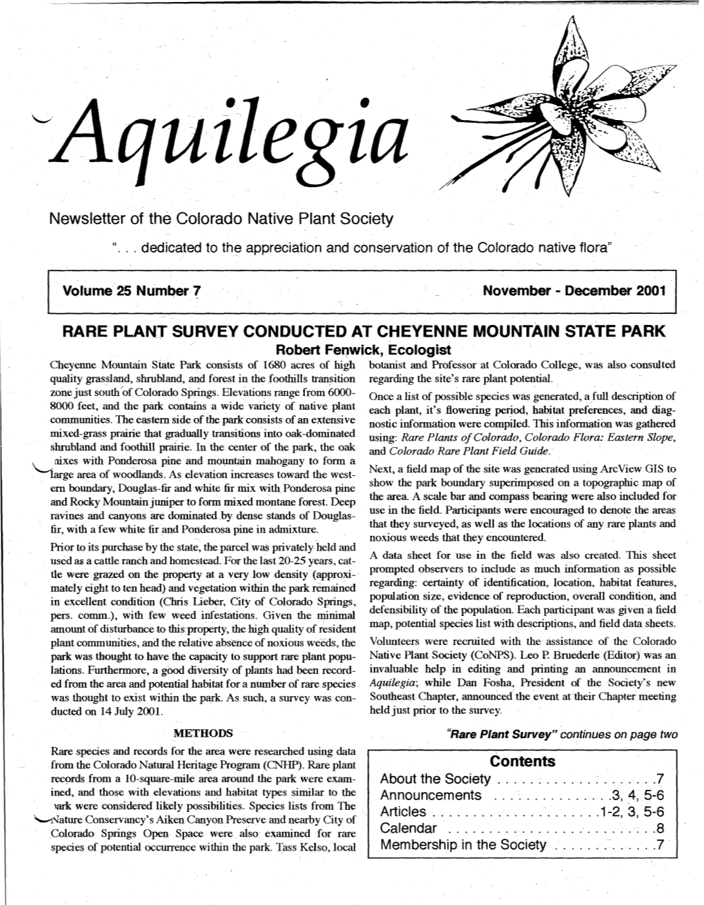 Newsletter of the Colorado Native Plant Society