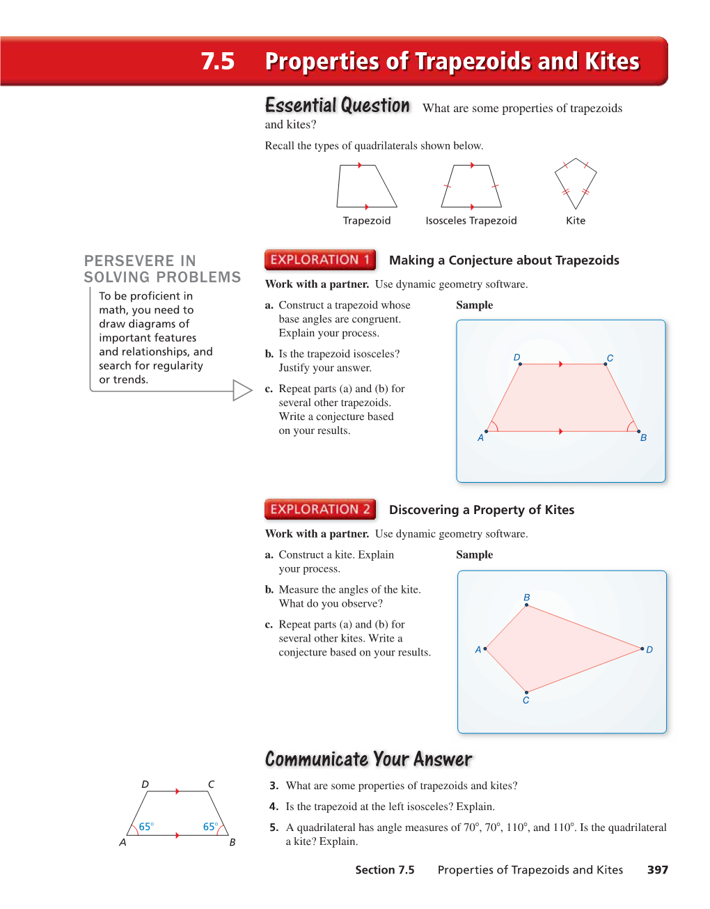 Properties of Trapezoids and Kites