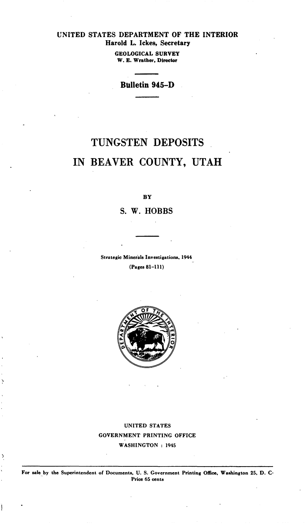 Tungsten Deposits in Beaver County, Utah