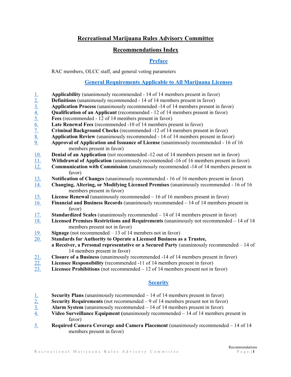 Recreational Marijuana Rules Advisory Committee