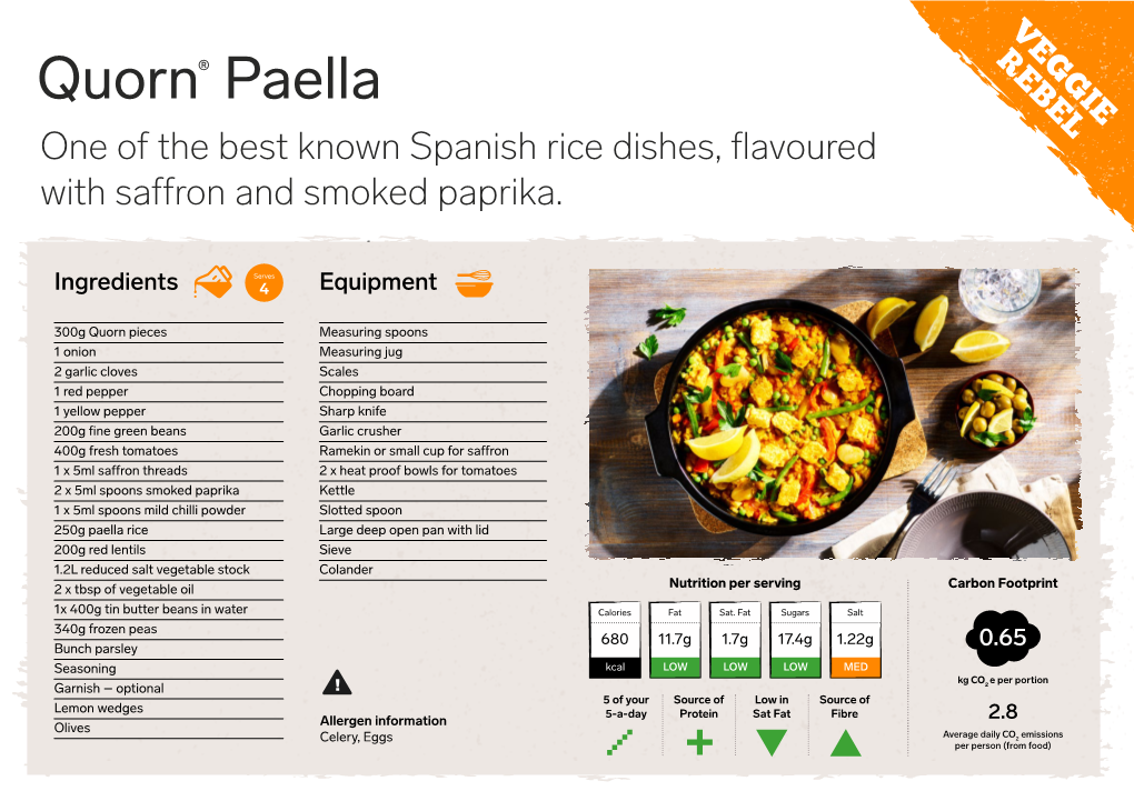 Quorn® Paella One of the Best Known Spanish Rice Dishes, Flavoured with Saffron and Smoked Paprika