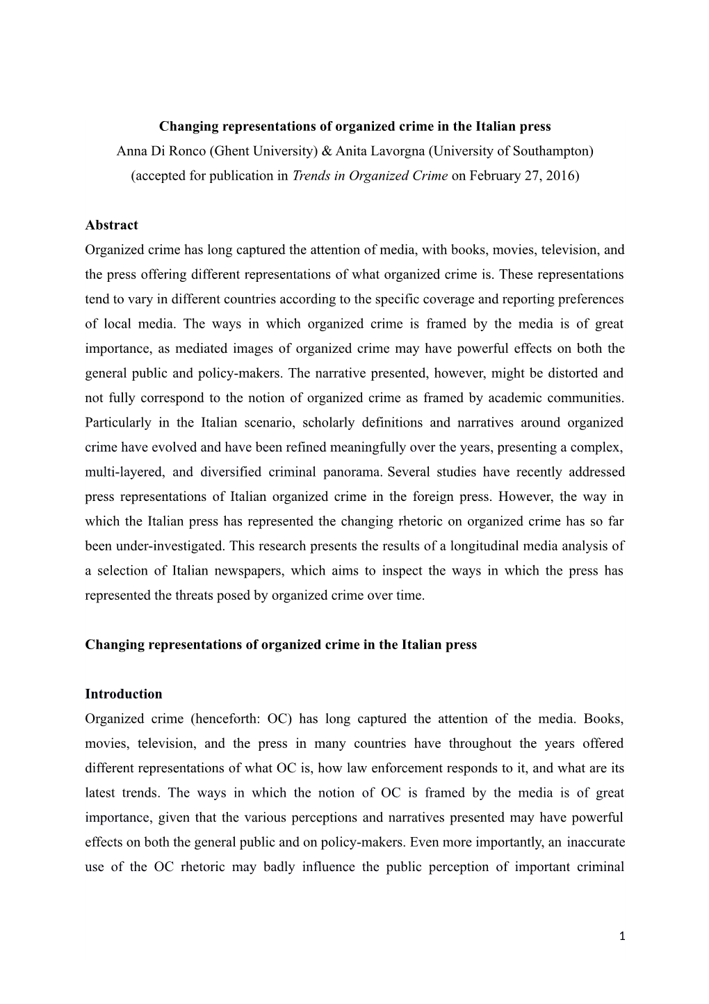 Changing Representations of Organized Crime in the Italian Press