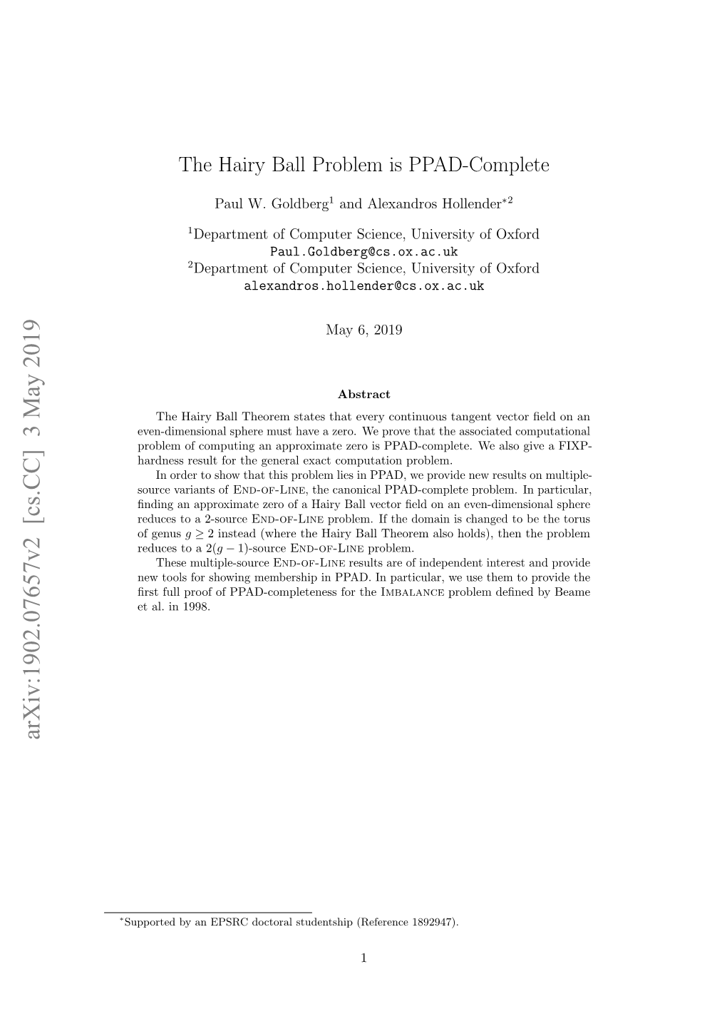 The Hairy Ball Problem Is PPAD-Complete