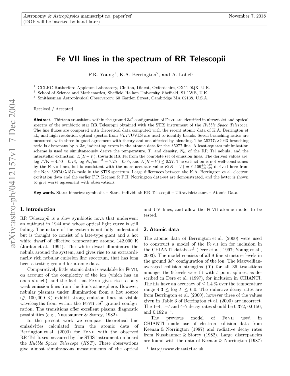Fe VII Lines in the Spectrum of RR Telescopii