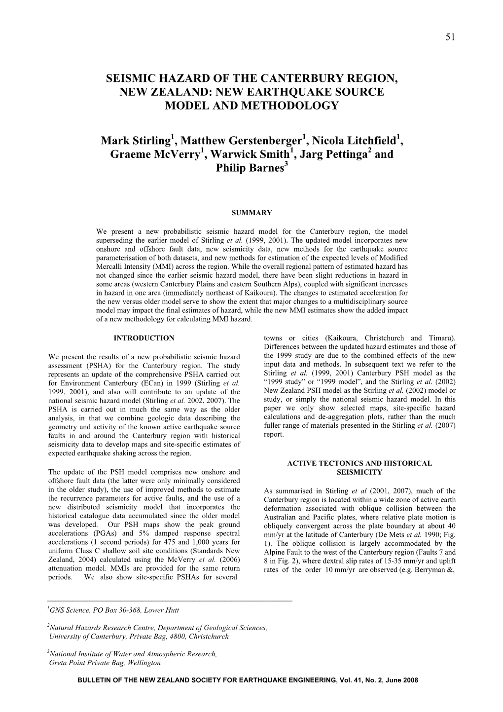 Seismic Hazard of the Canterbury Region, New Zealand: New Earthquake Source Model and Methodology