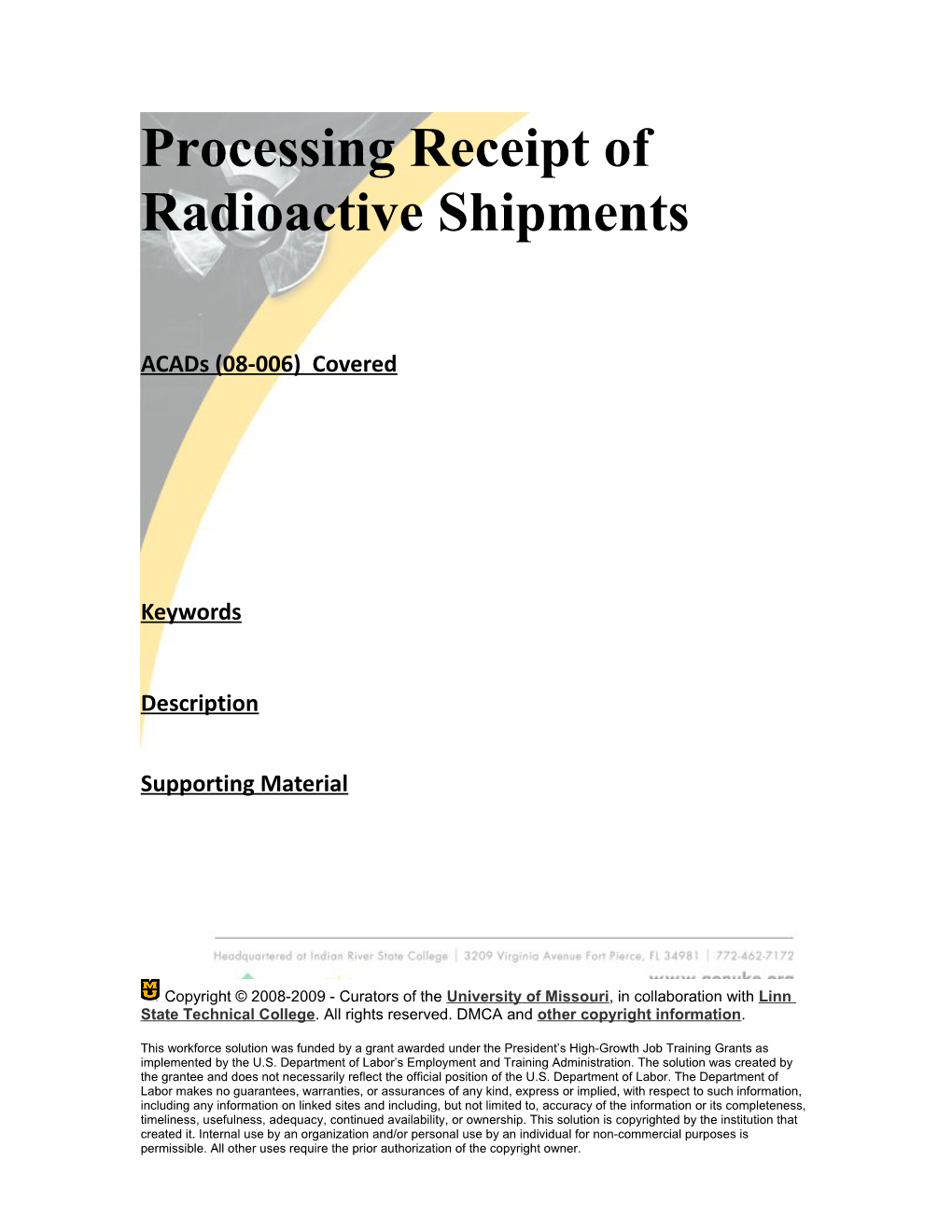 Module 1: Processing Receipt of Radioactive Shipments