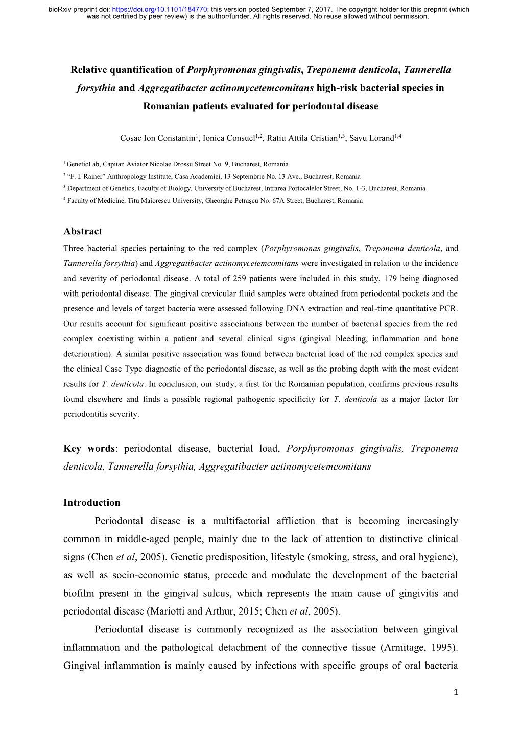 Relative Quantification of Porphyromonas Gingivalis