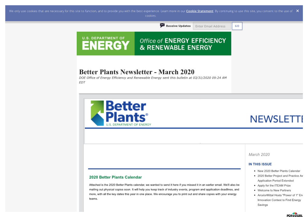 Better Plants Newsletter - March 2020 DOE Office of Energy Efficiency and Renewable Energy Sent This Bulletin at 03/31/2020 09:24 AM EDT