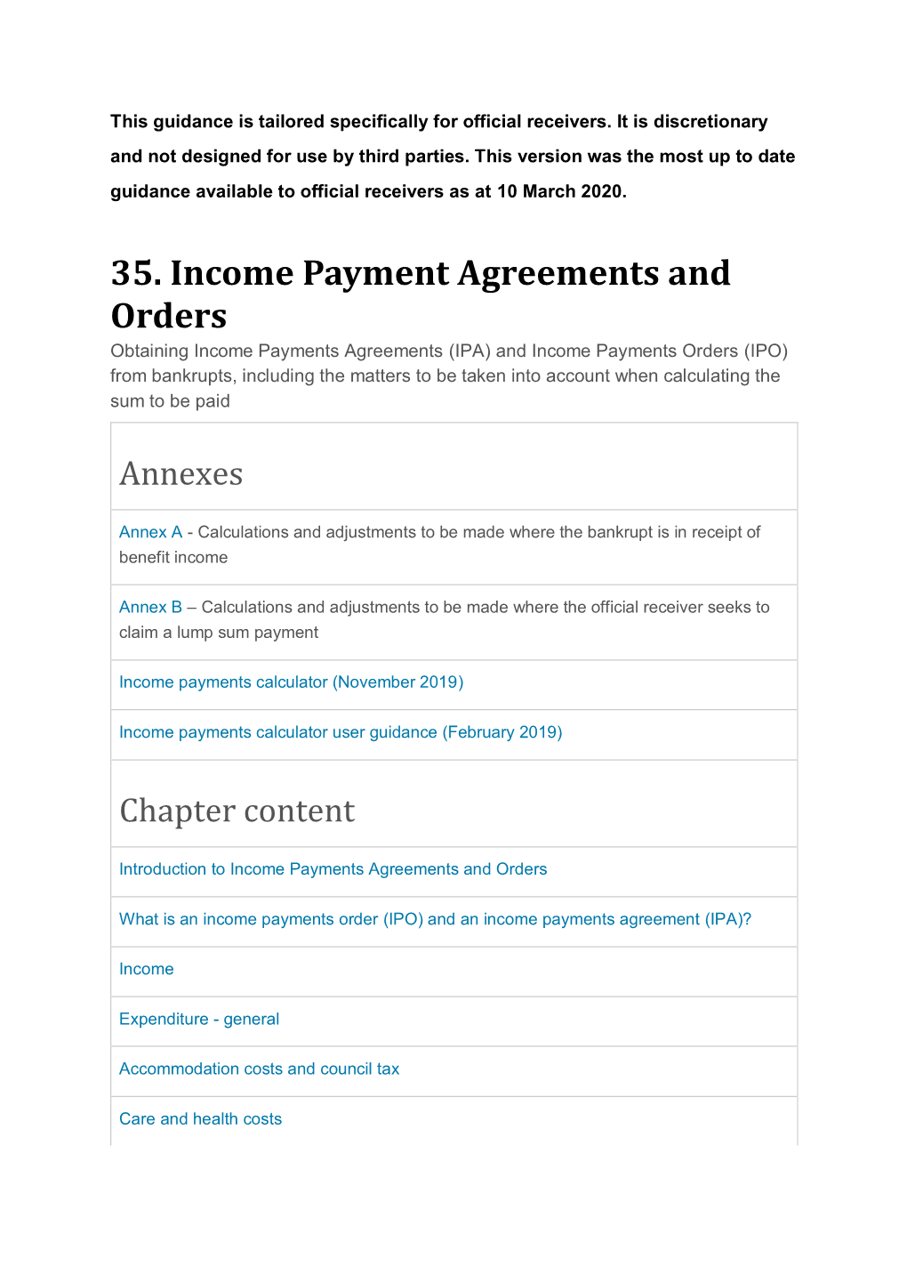 35. Income Payment Agreements and Orders