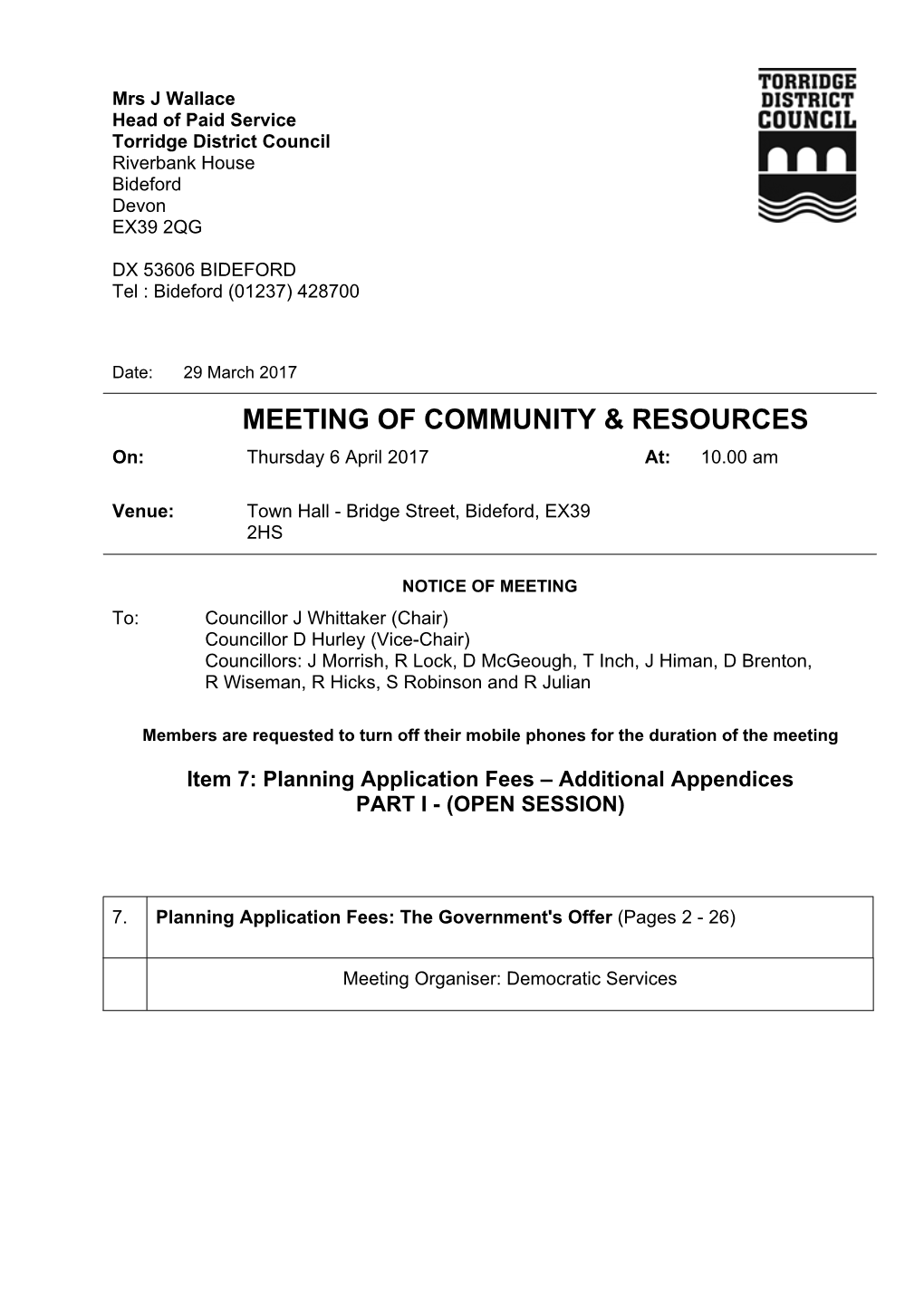 Planning Application Fees – Additional Appendices PART I - (OPEN SESSION)
