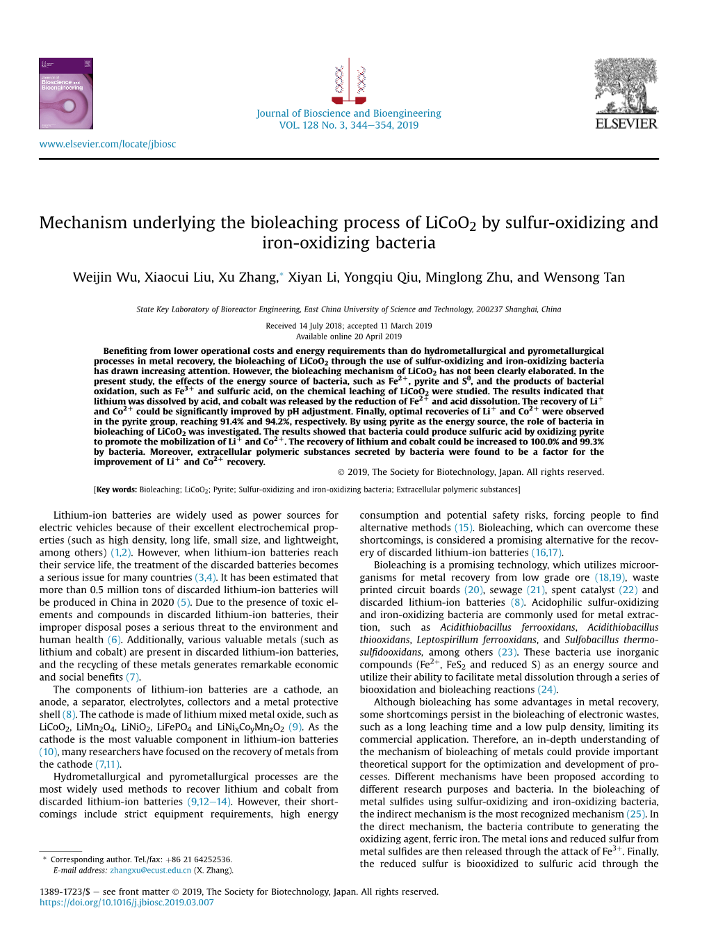 Mechanism Underlying the Bioleaching Process of Licoo2 by Sulfur-Oxidizing and Iron-Oxidizing Bacteria