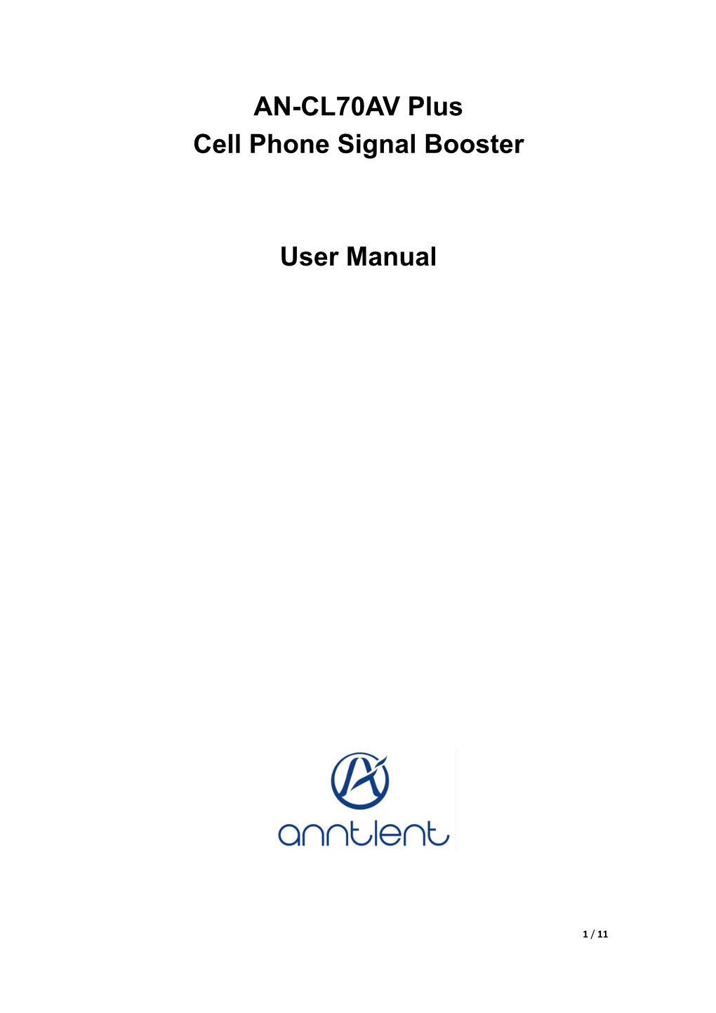 AN-CL70AV Plus Cell Phone Signal Booster User Manual