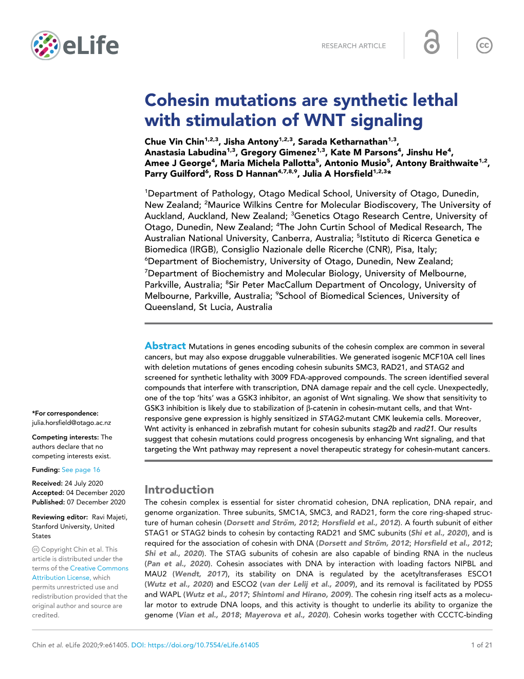 Cohesin Mutations Are Synthetic Lethal with Stimulation of WNT Signaling