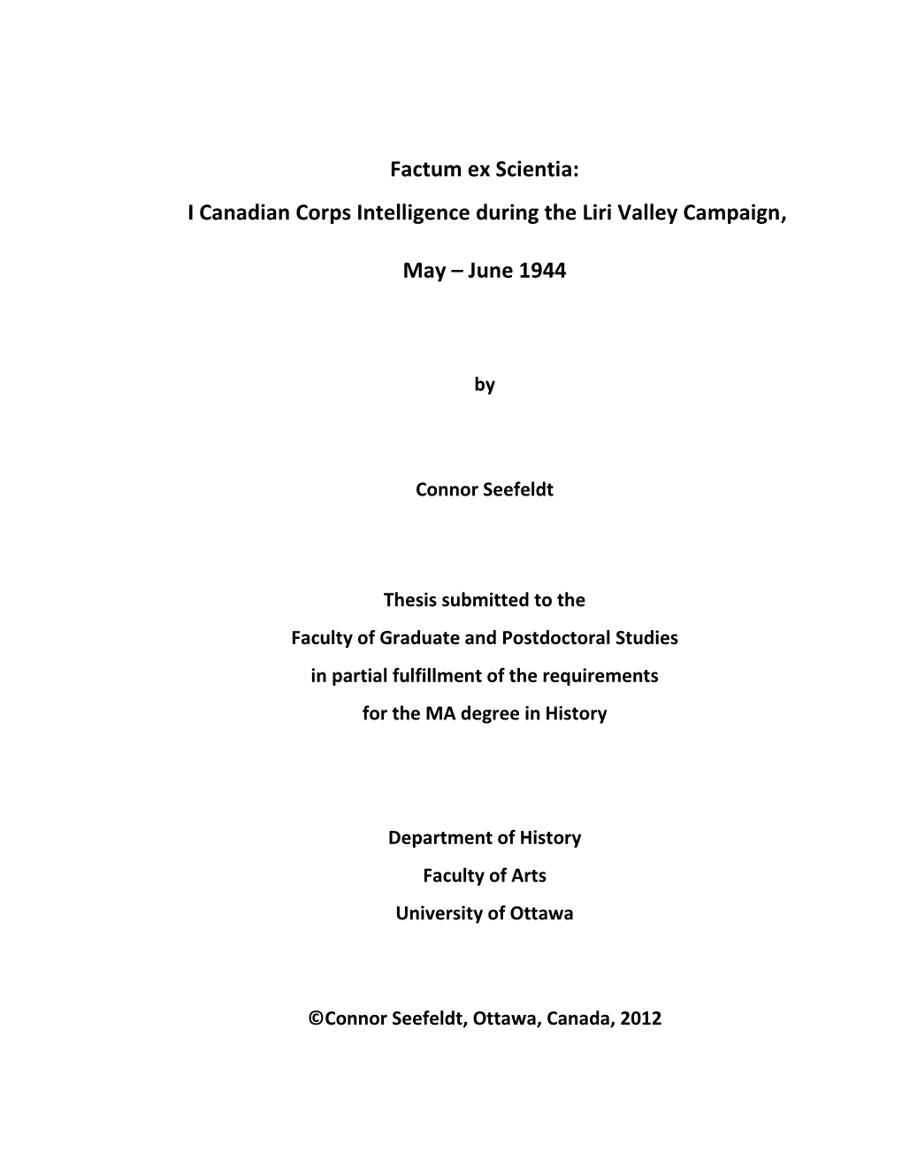 I Canadian Corps Intelligence During the Liri Valley Campaign