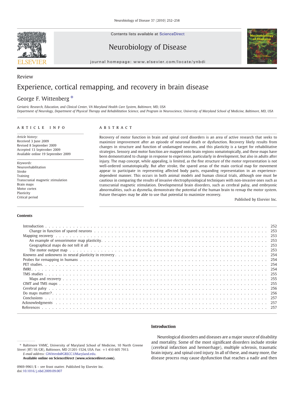 Experience, Cortical Remapping, and Recovery in Brain Disease