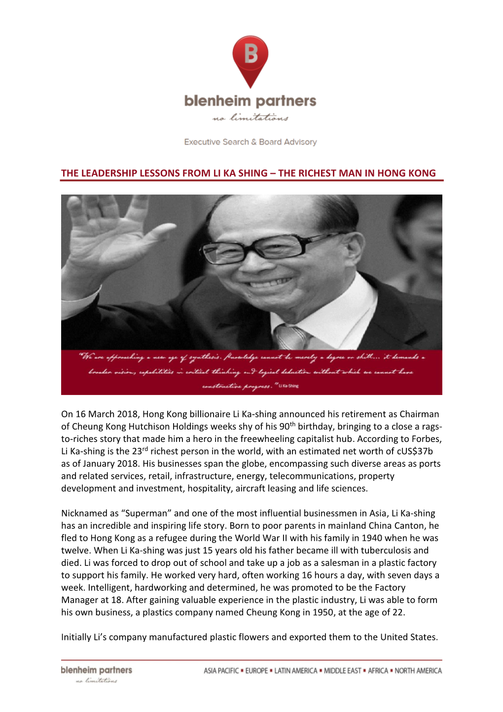 The Leadership Lessons from Li Ka Shing – the Richest Man in Hong Kong