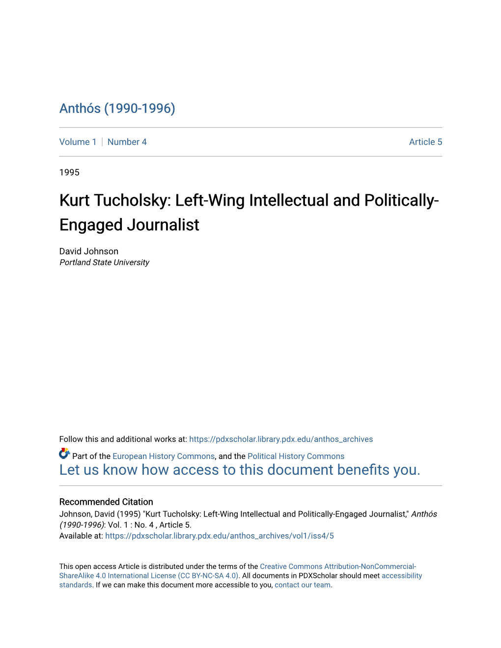 Kurt Tucholsky: Left-Wing Intellectual and Politically-Engaged Journalist,