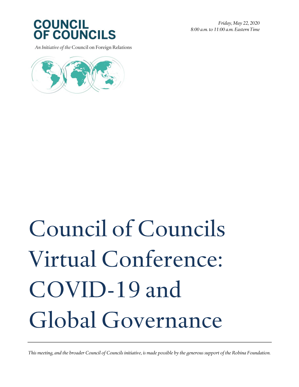 Council of Councils Virtual Conference: COVID-19 and Global Governance