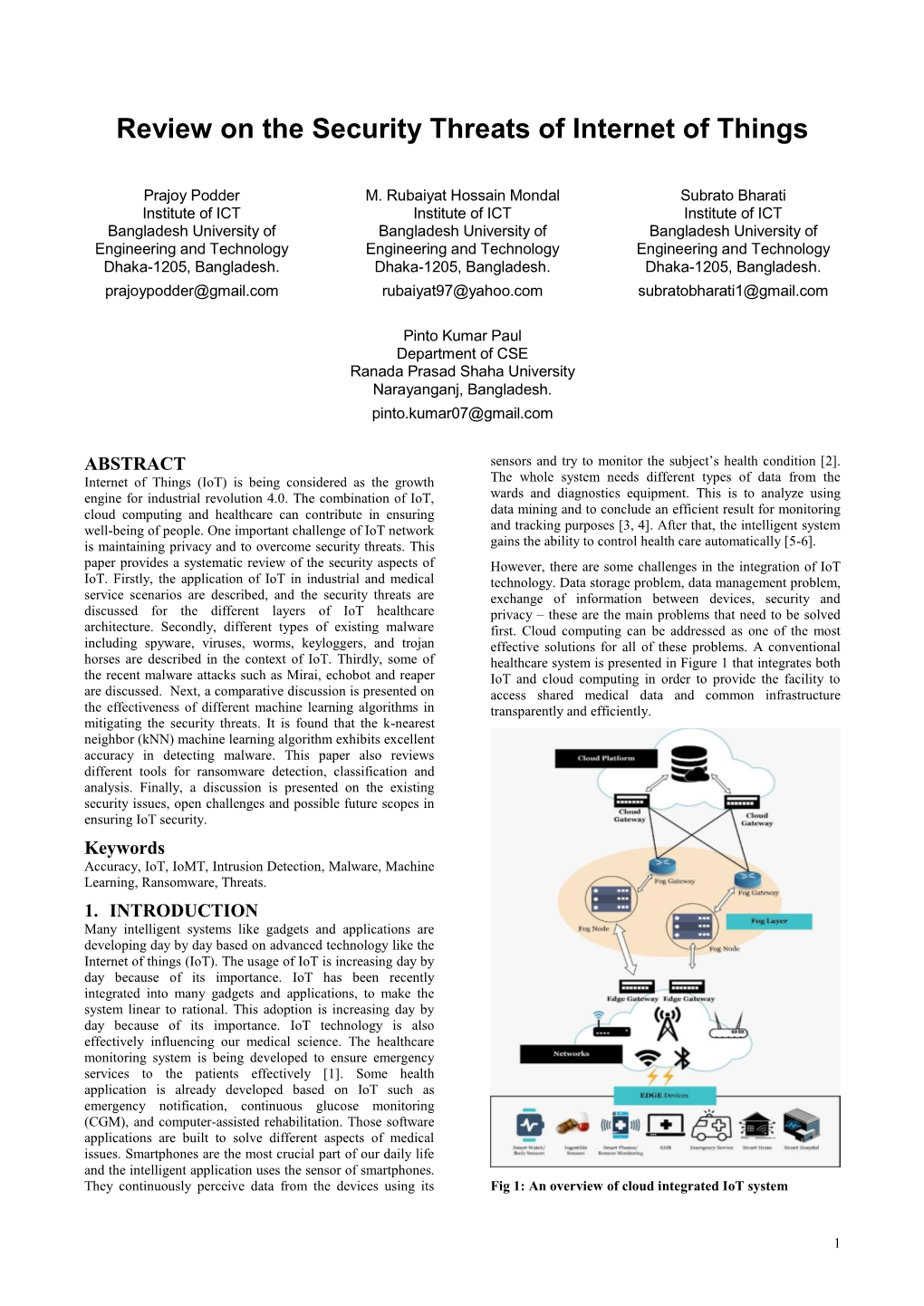 Review on the Security Threats of Internet of Things